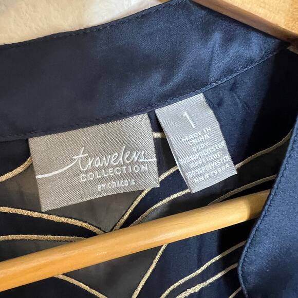 Chico's Traveler Black Sheer Embroidered Open Jacket Size 1 Medium - Picture 2 of 8